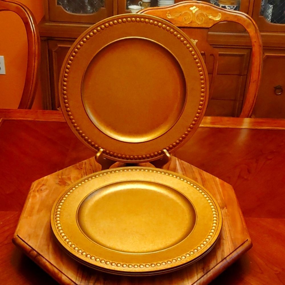 4 Gold Gilded Decorative Charger Plates
